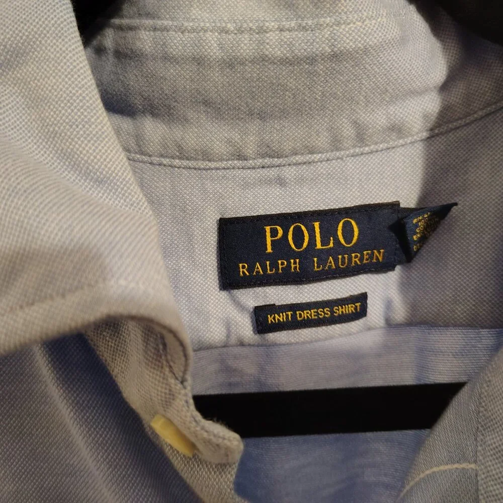 Polo Ralph Lauren Men's Knit Dress Shirt Size XXL Blue Cotton Long Sleeve Button
